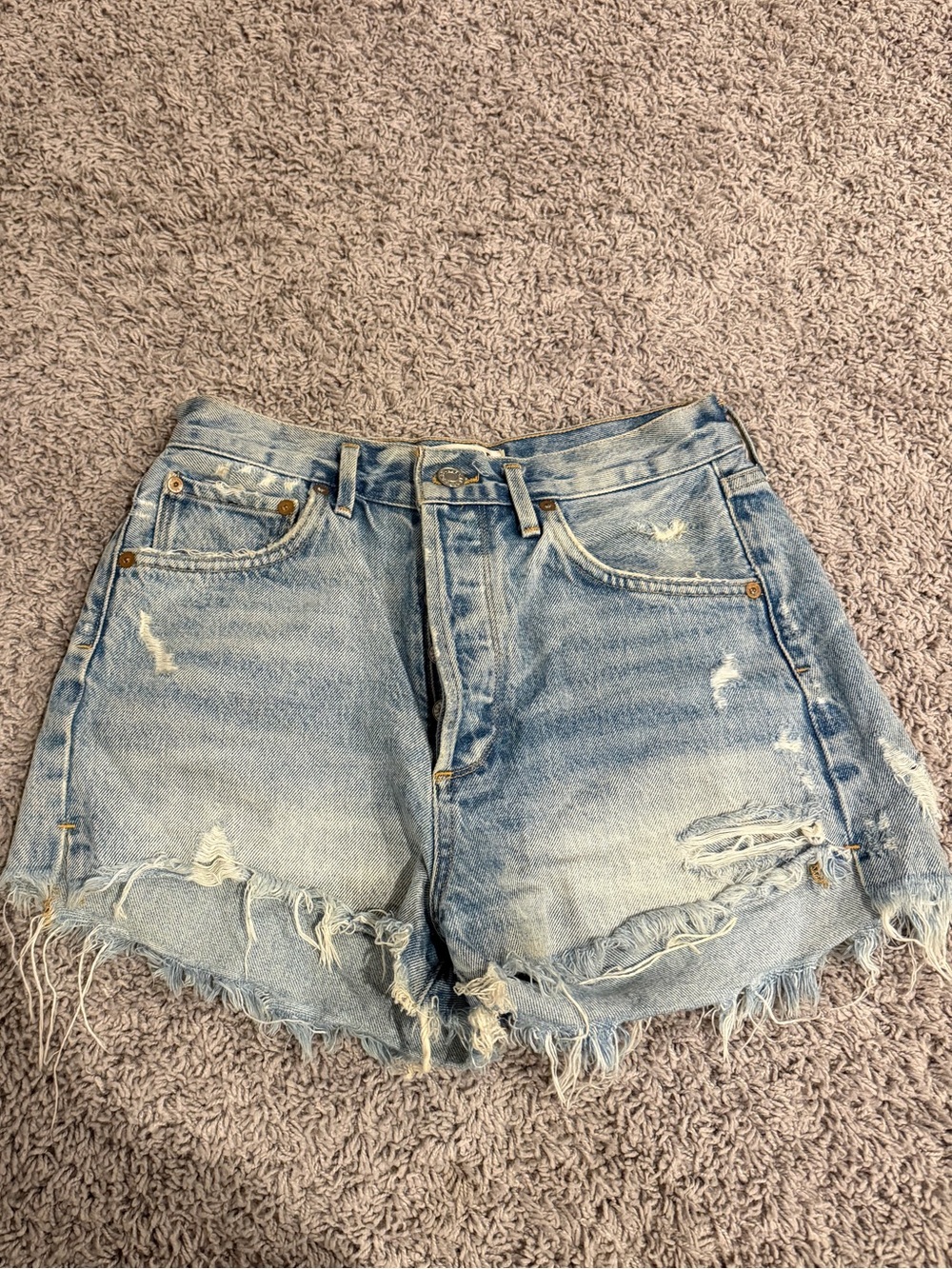 Agolde Light Blue Distressed High-Rise Denim Shorts